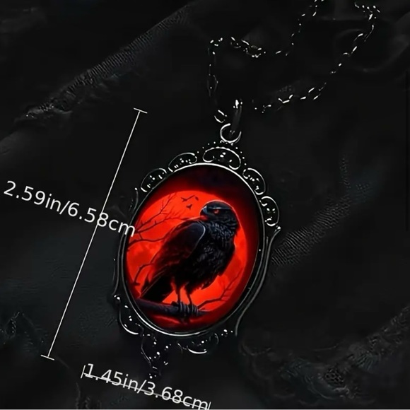 Red Moon Eagle Cameo Necklace Gothic Style Glass Pendent Choker Mystic Witch Jew - Picture 11 of 14